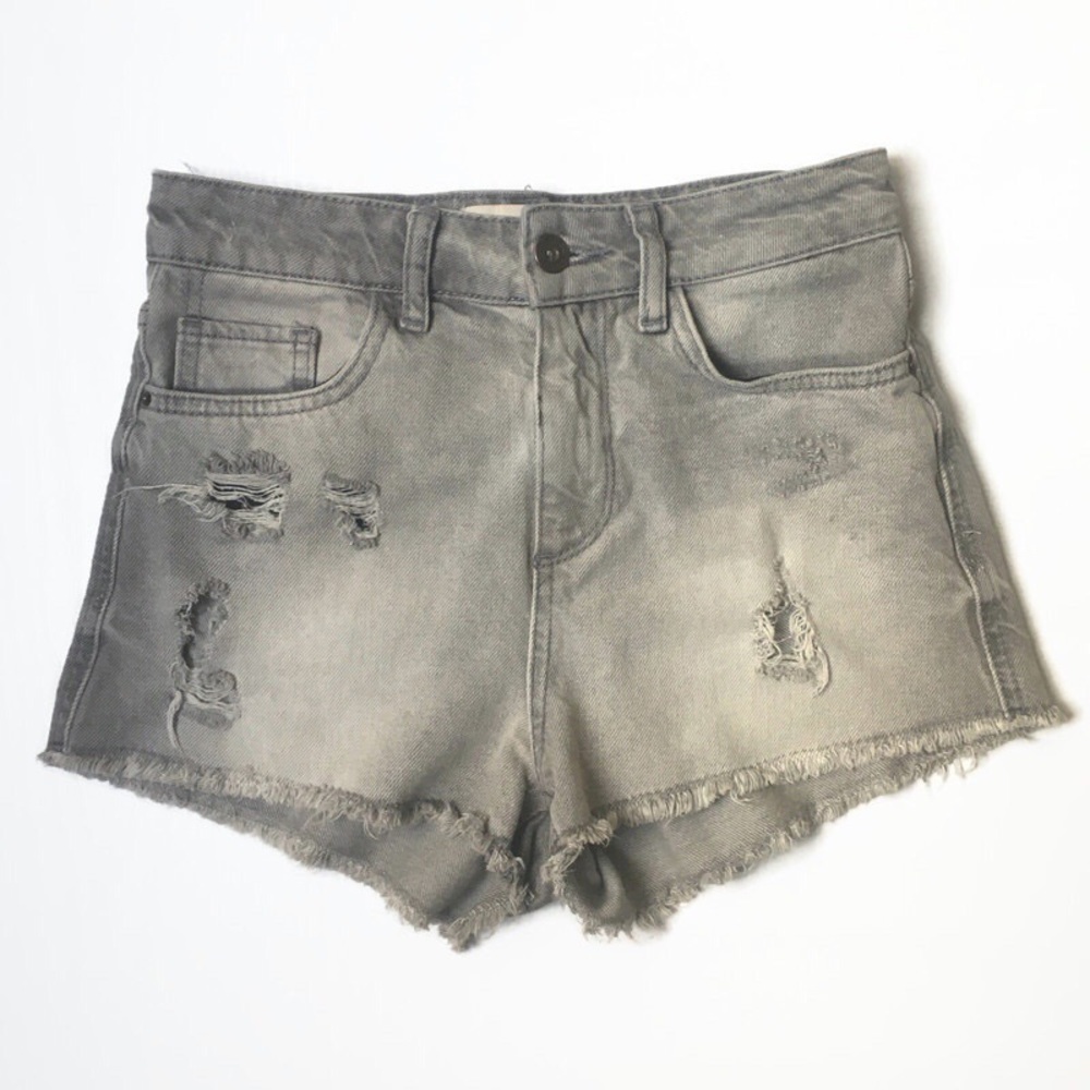 Zara Z1975 Distressed High Rise Grey Shorts Size 2